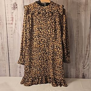Who What Wear Watercolor Cheetah Print Long Sleeve Dress
